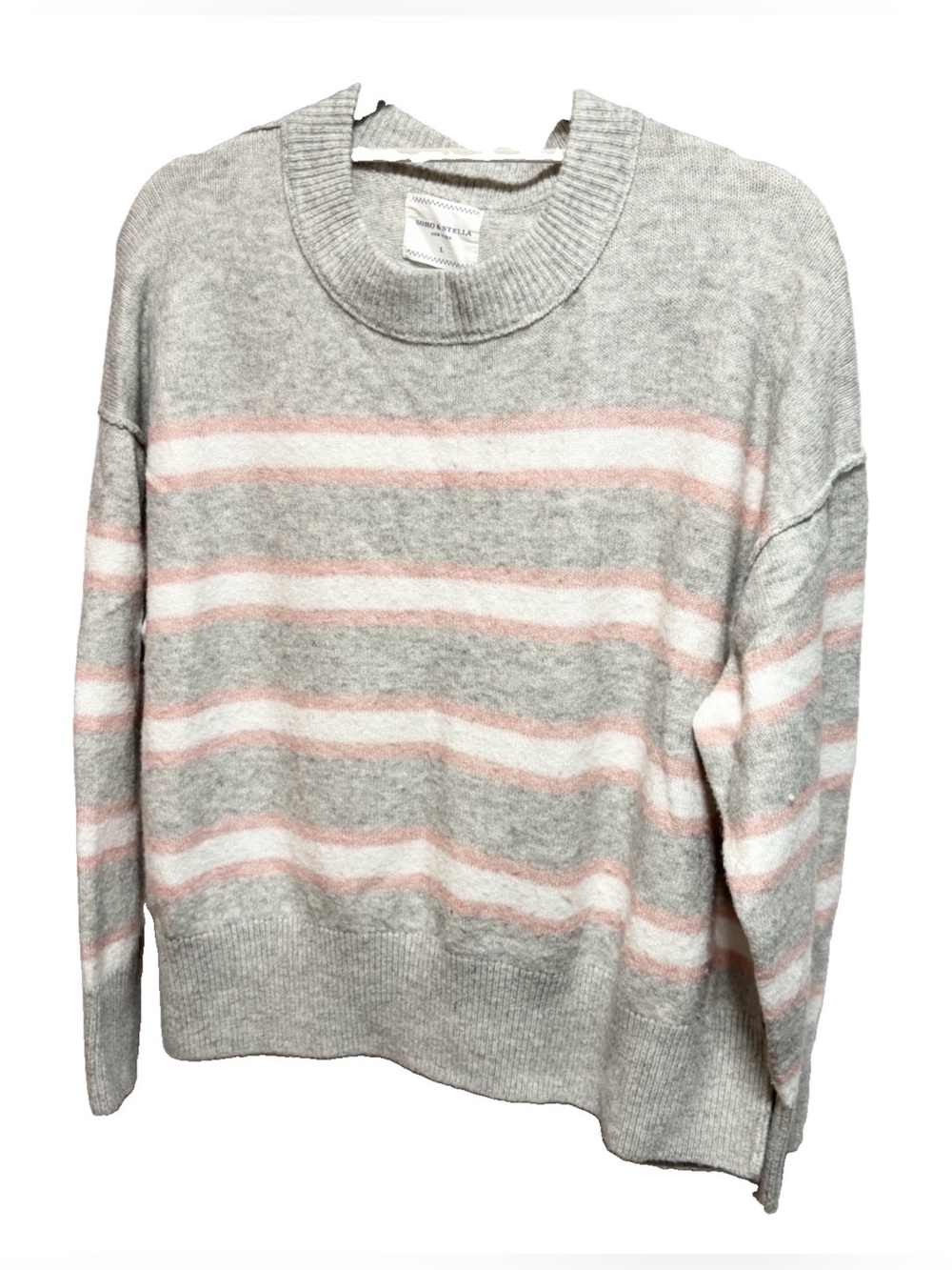 Soho & Stella Women's Gray & Pink Stripe Crewneck Sweater